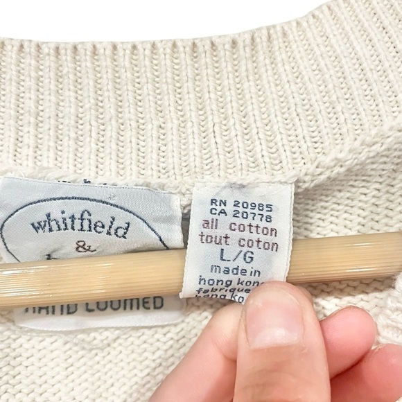 Whitfield & Bridges Mens Sweater Vest V Neck White Large Cottagecore Grandpacore - Picture 5 of 8